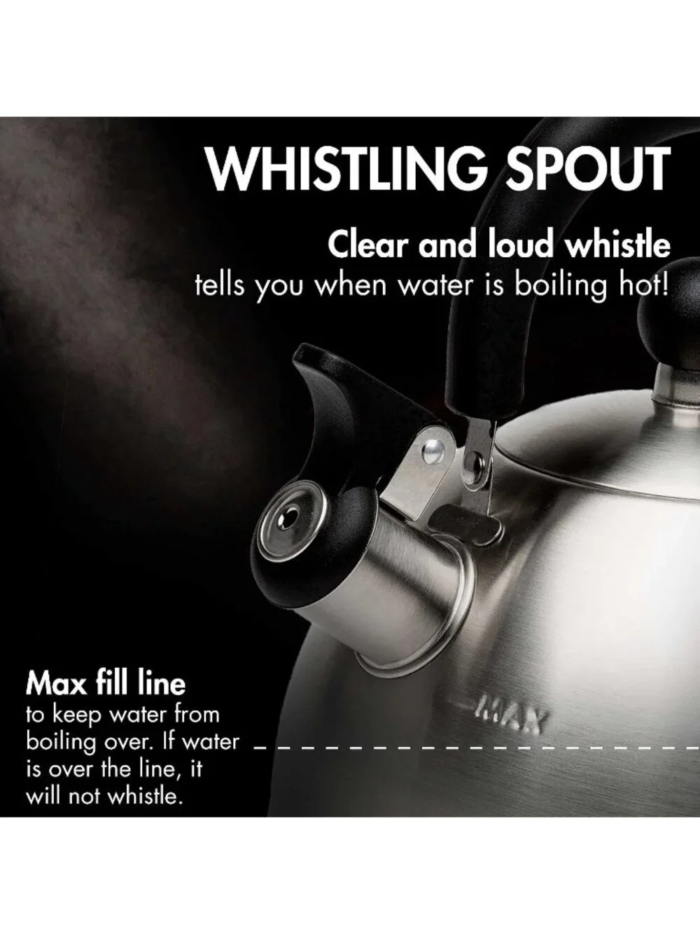 Kitchen Silver Whistling Stainless Steel Stove Top with Black Handle Tea Kettle